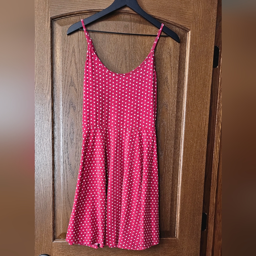 Red with white polka dot dress
